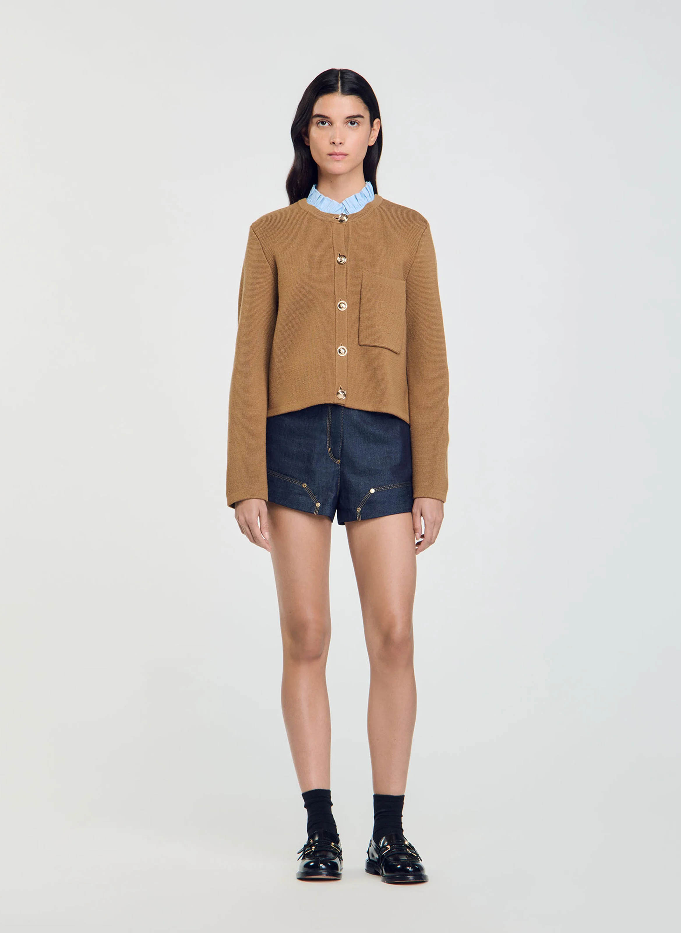 Cardigan col rond amovible | Marron