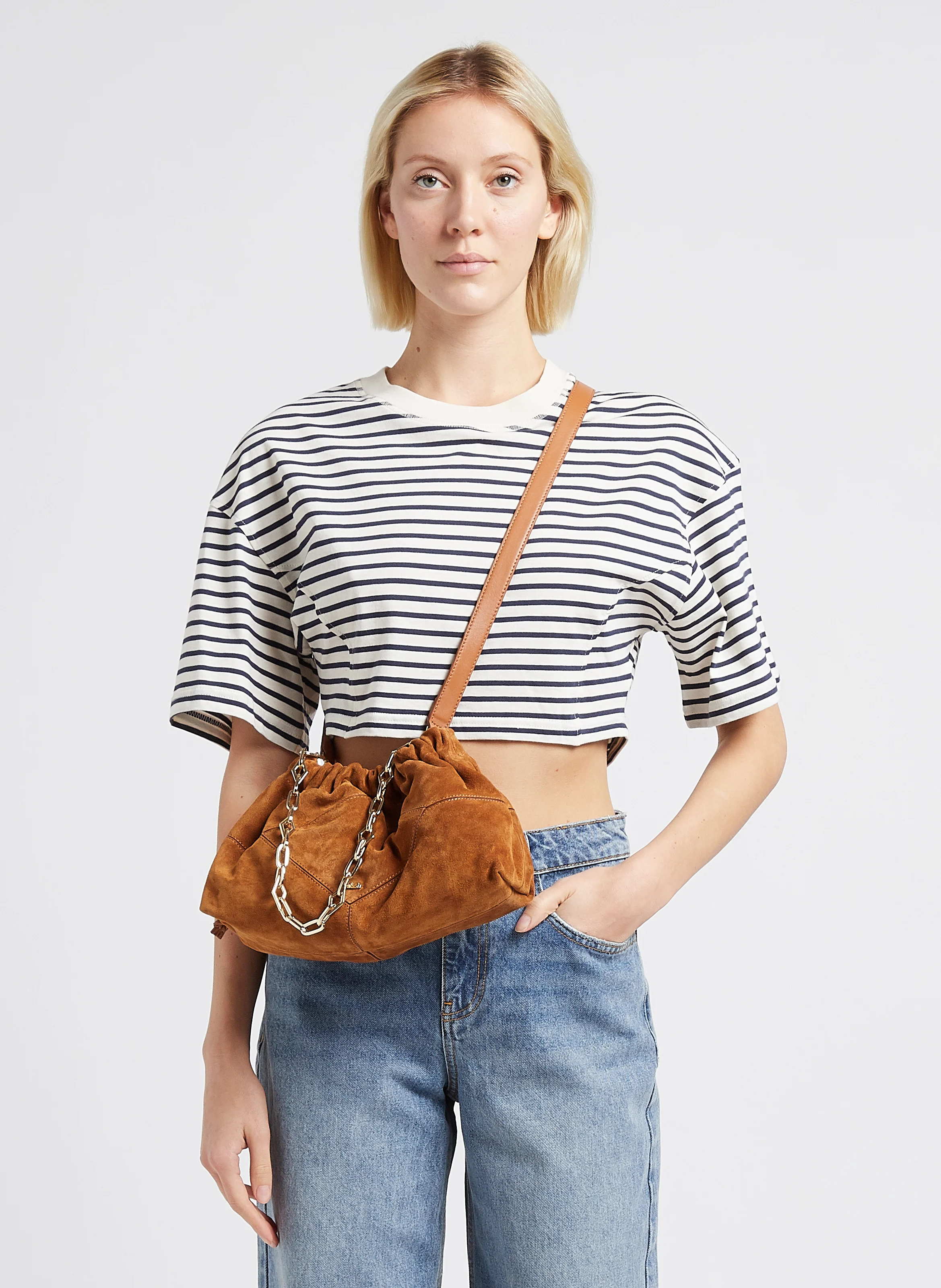 JUNE - Sac bandoulière en cuir velours | Marron