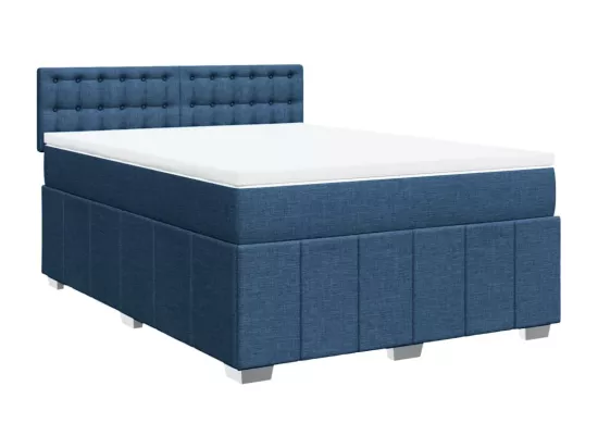 Sommier à lattes de lit avec matelas Bleu 160x200 cm Tissu