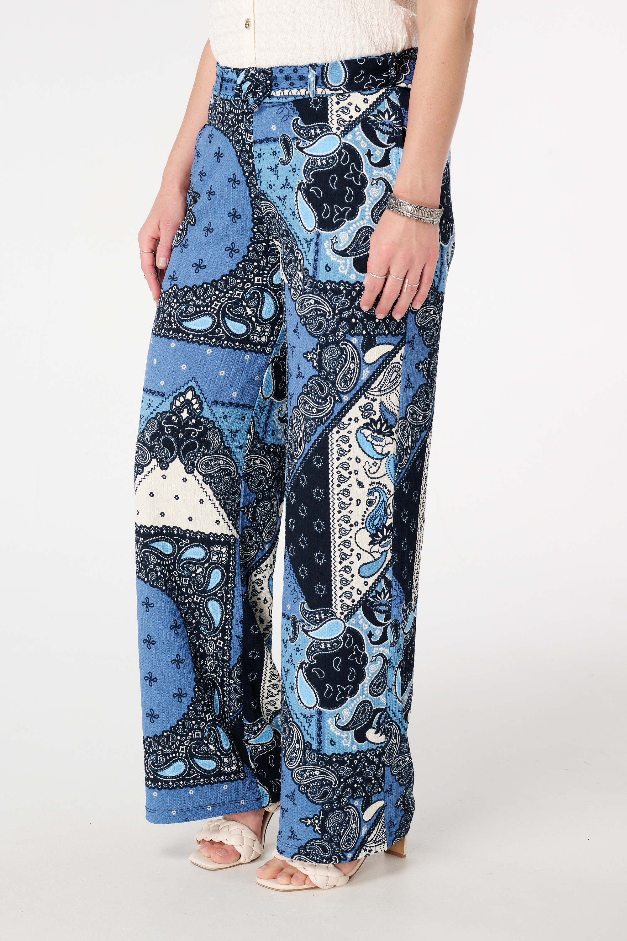 Broek met print en ceintuur Multi blue