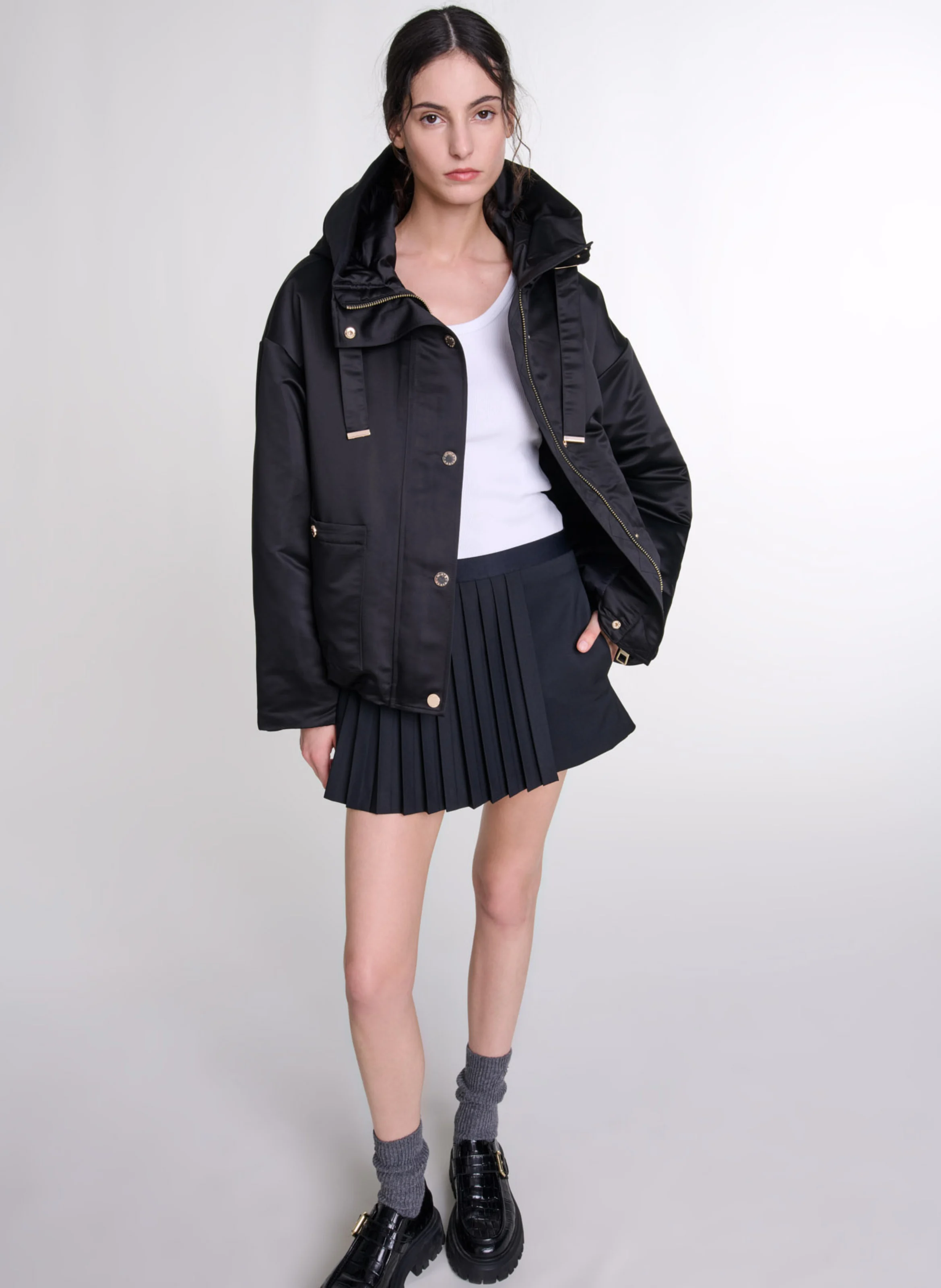 Manteau court à capuche| Noir
