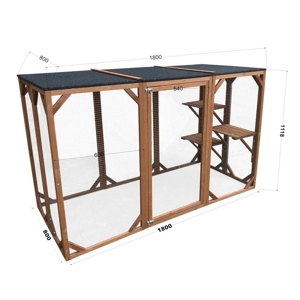 Enclos extérieur parc pour chat bois résistant 180 cm 3 zones de repos