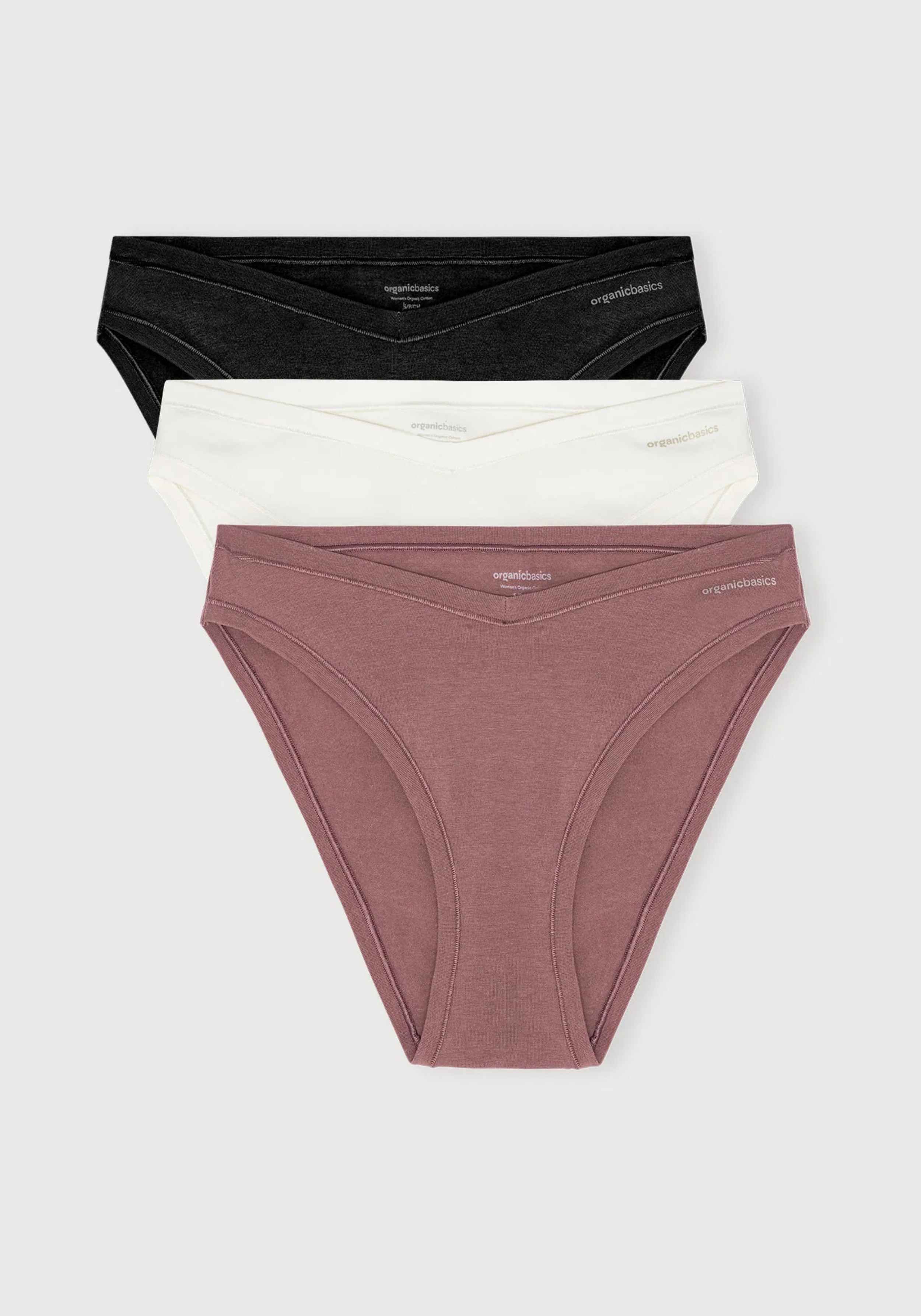 Organic Basics 3er-Pack Cheeky Briefs Flex Off White Rose Wood Black