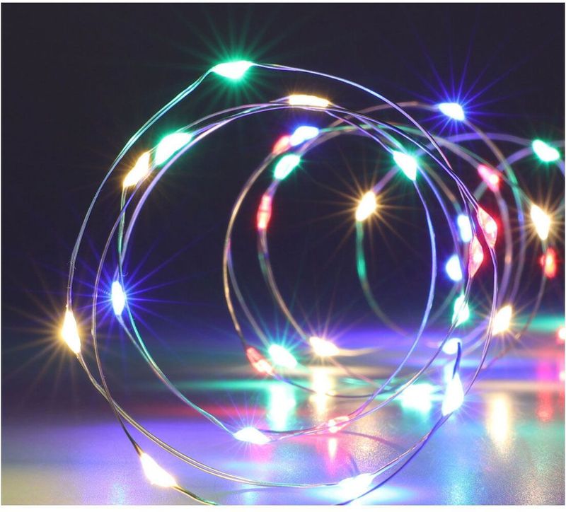 Led Lichtsnoer - Gekleurd - Zilverdraad - 195cm - Werkt op Batterijen
