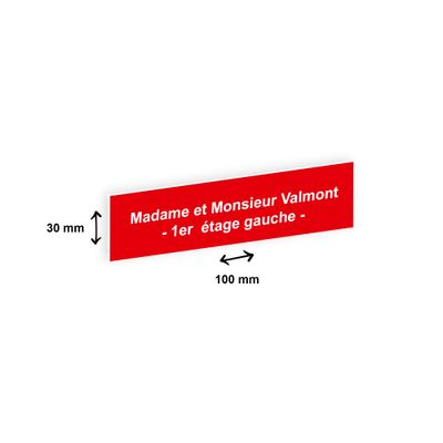 Plaque boîte à lettres personnalisée avec votre texte - 100 x 30 mm - rouge - adhésivée prête à poser
