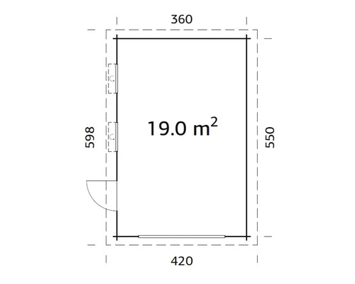 Palmako Rasmus enkele garage, 19,0 m², met houten deur 360 x 550 cm, natuurlijke afwerking