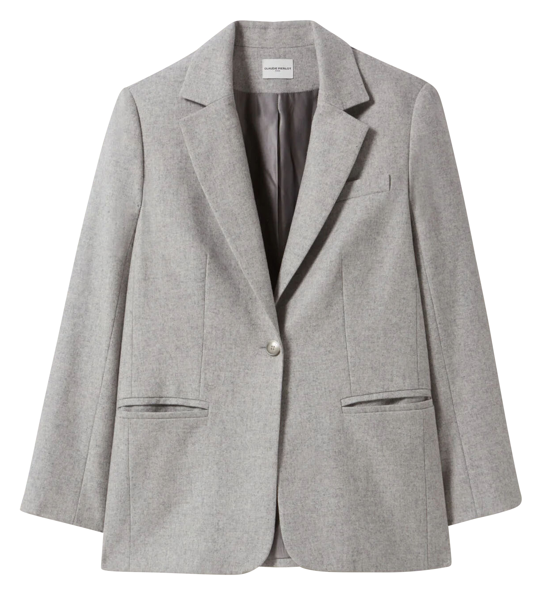 Veste de tailleur droite en laine mélangée | Gris
