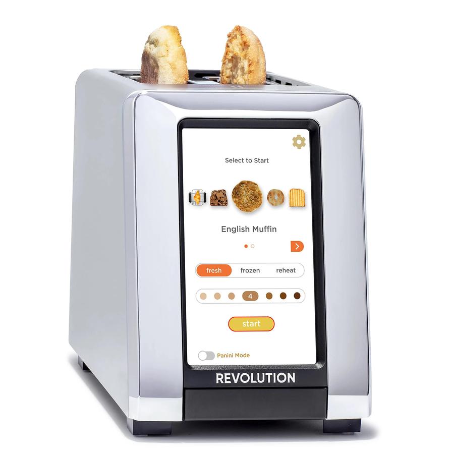 Revolution InstaGLO R180S-Nouveau! Grille-pain à écran tactile en acier/chrome 2 tranches avec réglages intelligents à haute vitesse pour le grillage-