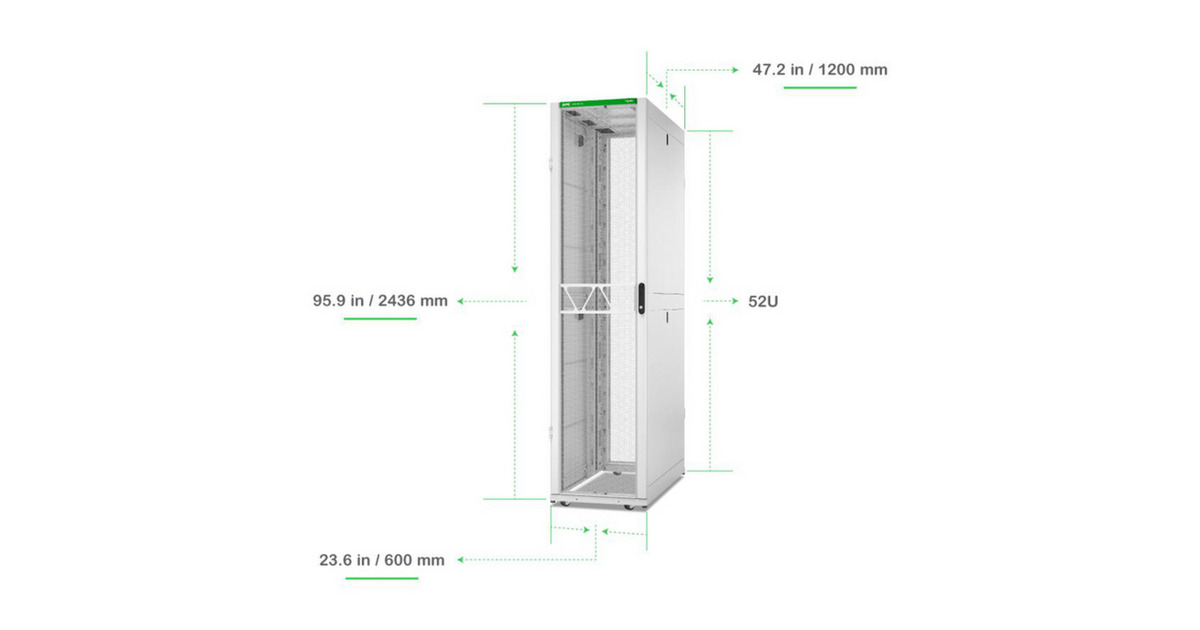 APCNetShelter SX AR3308W2, Gen 2, 52U server rack  (Wit/groen, 2436H x 600B x 1200D mm)