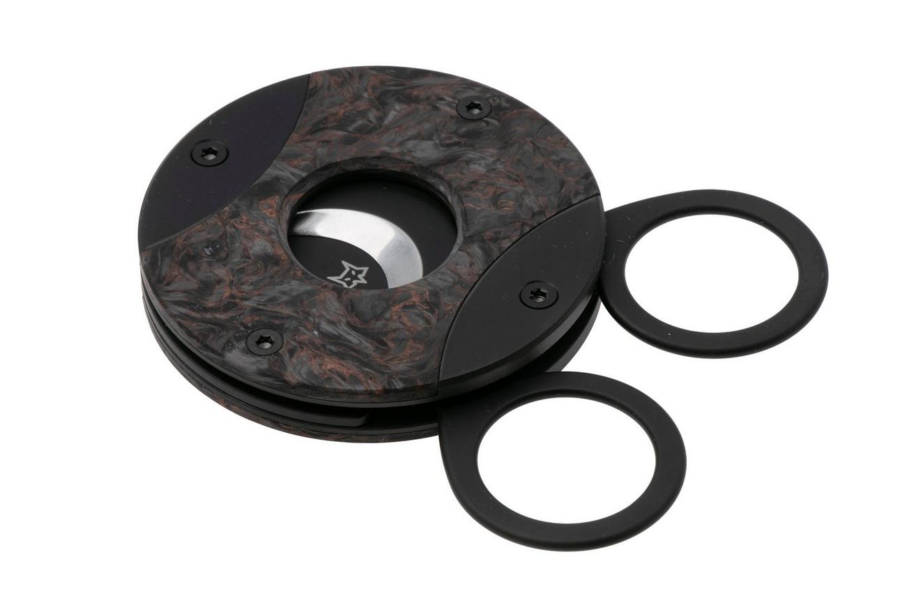Fox Circle Cigar Cutter 744-CFD, PVD Sandvik 12C27, Dark Matter Fatcarbon Titanium, sigaarknipper