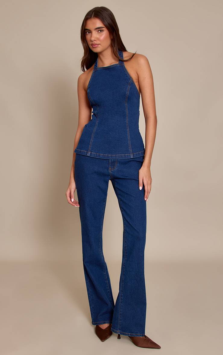 Bleu Indigo Haut En Denim À Dos Noué