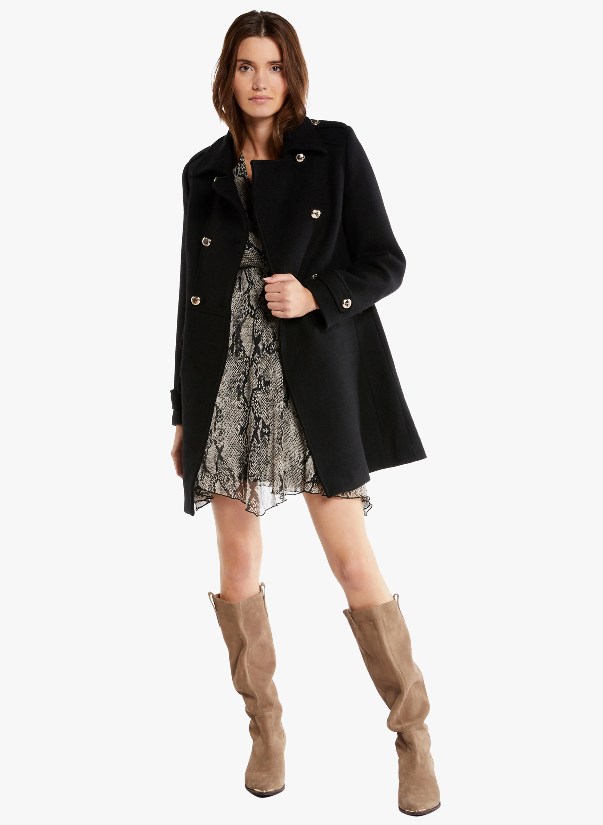 GABY.F - Manteau droit col classique en laine mélangée | Noir