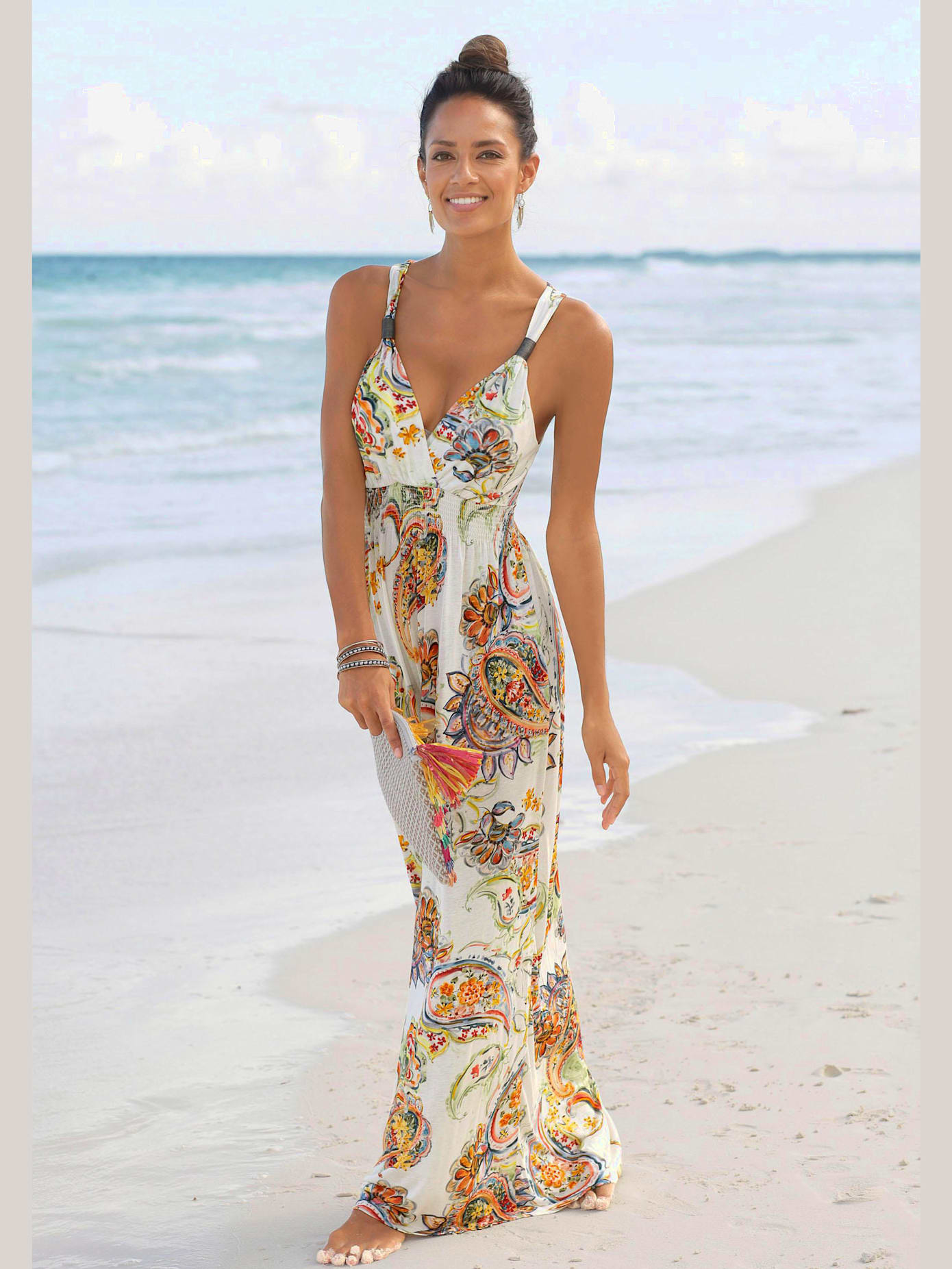 Robe longue encolure en v effet cache-cœur