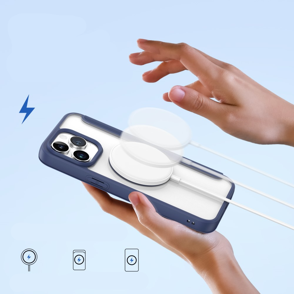 iPhone 15 Pro Max MagSafe Hybrid Leder Tasche   Kunststoff Rückseite - Blau / Transparent
