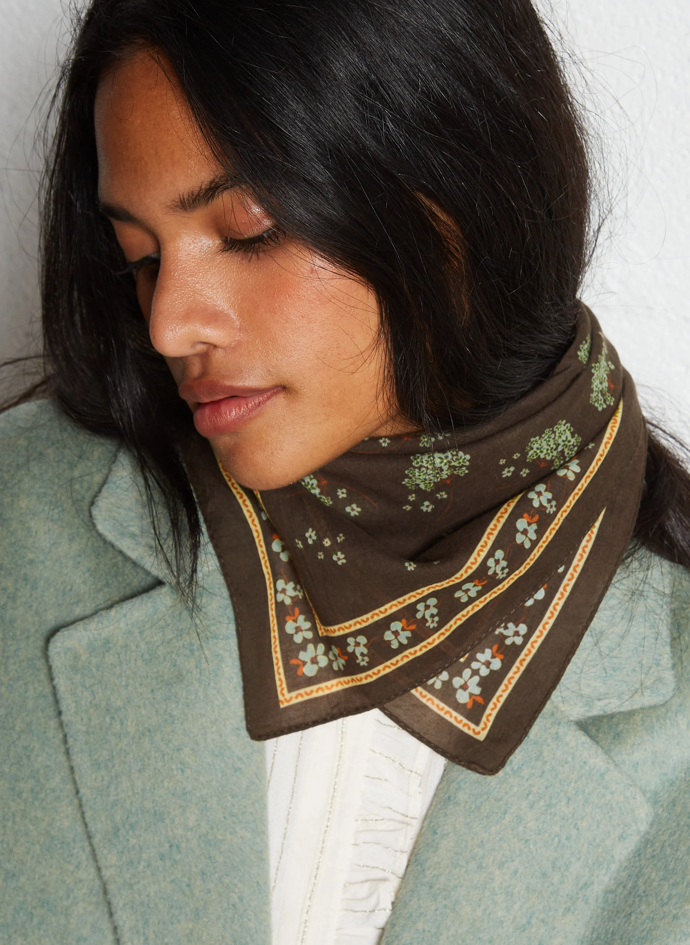 MADALENA - Foulard en coton imprimé | Marron