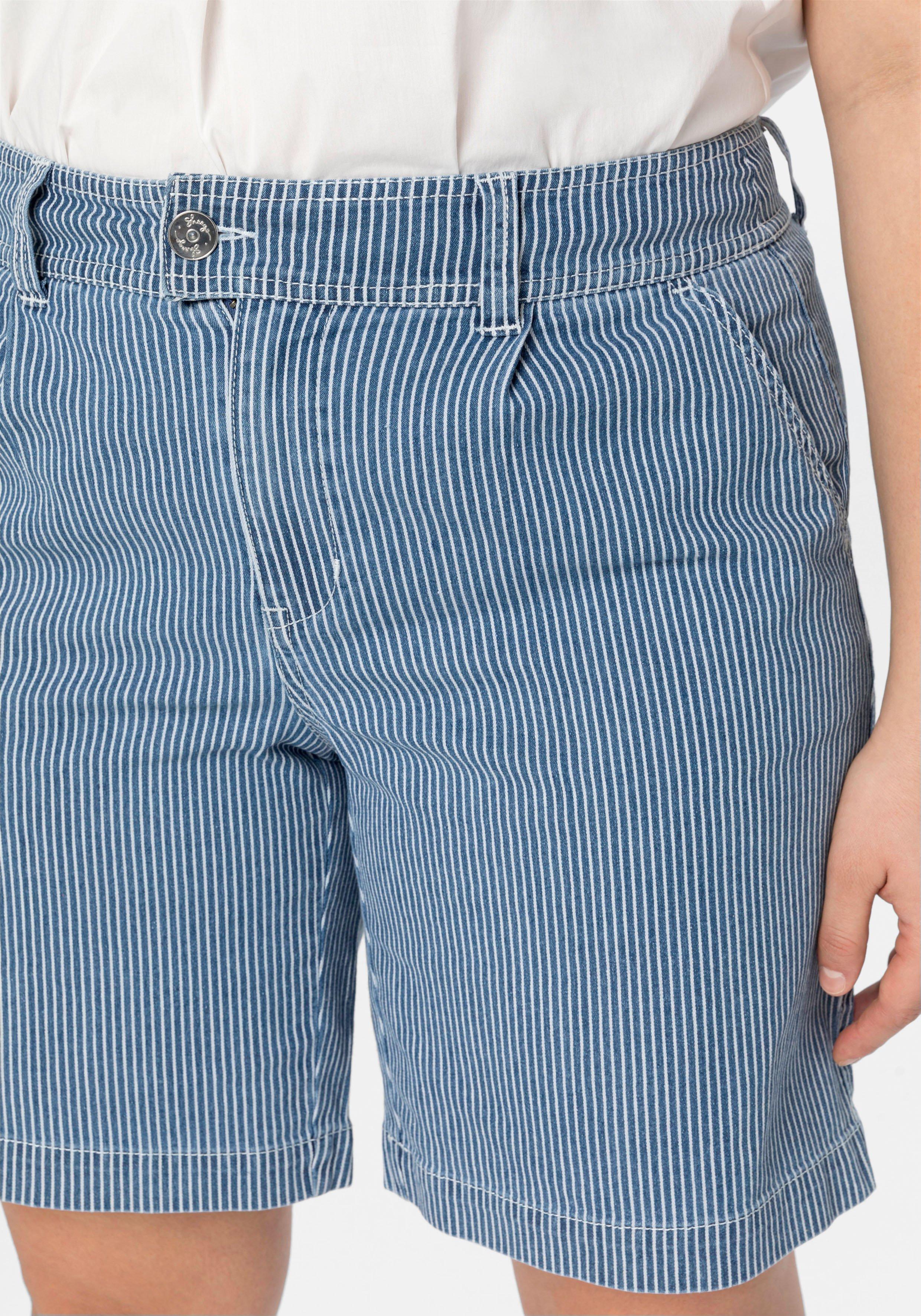 Bermuda-Jeans mit Alloverstreifen und Saumaufschlag