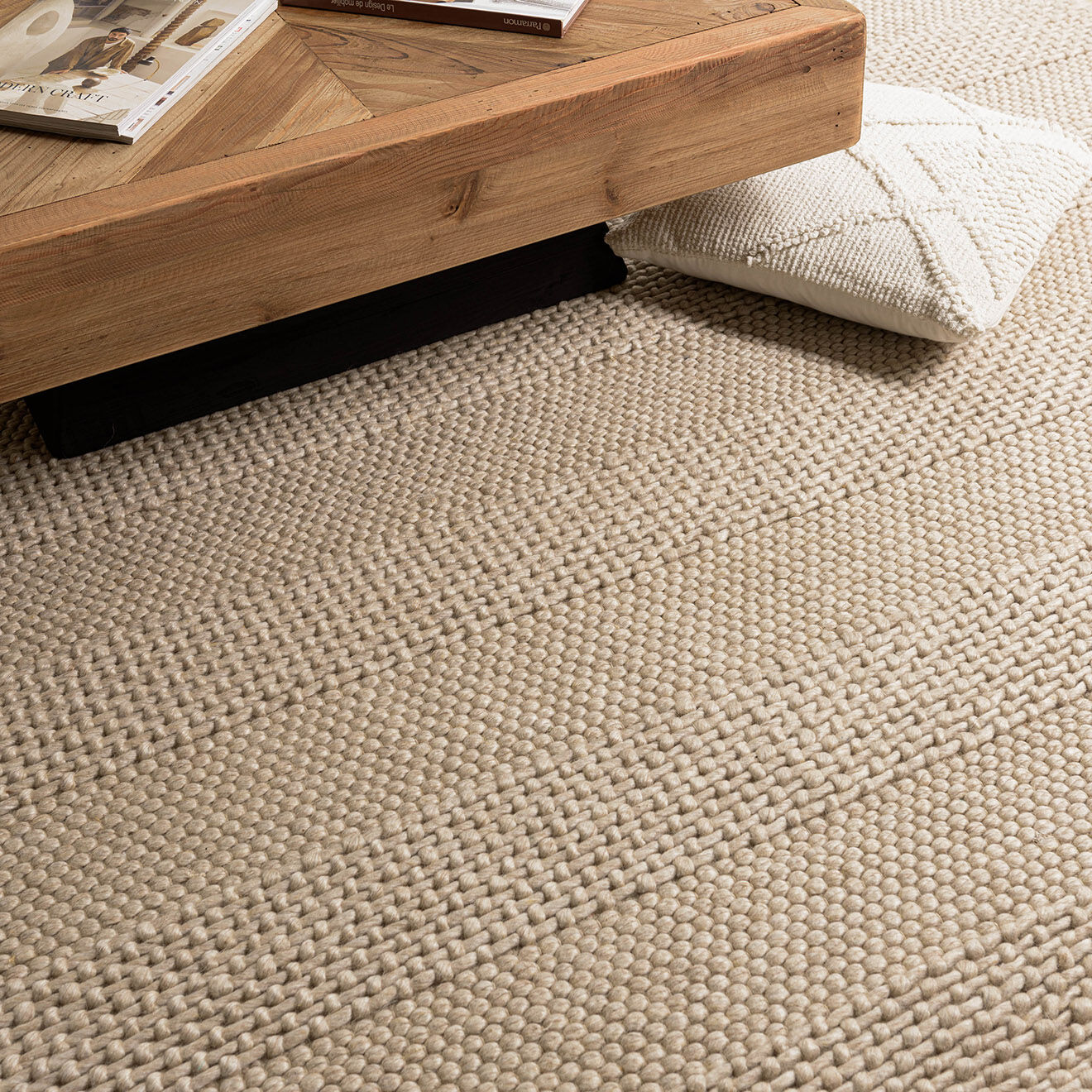 Macabane Tapis en Laine tissée Quentin beige - 290x200 cm