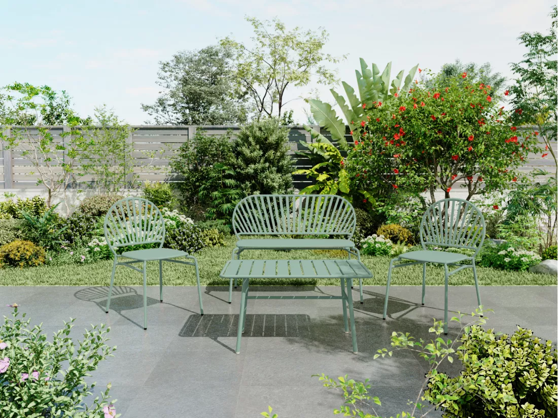 Banc de jardin en métal - Vert amande - CEDEIRA de MYLIA