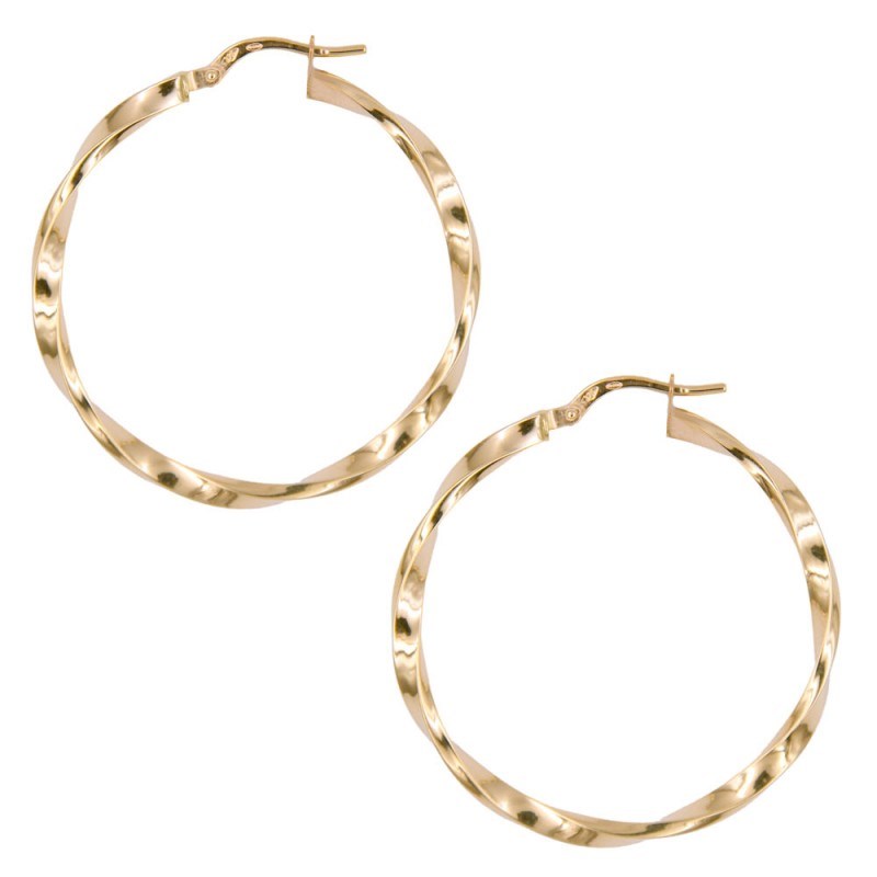 Boucles d'Oreilles Or Jaune - Créoles Torsadées Femme