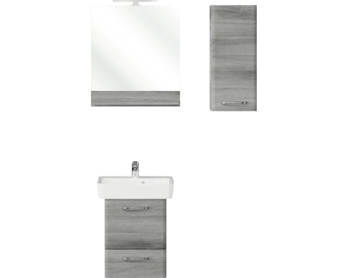 Pelipal Quickset 328 badkamermeubelset, BxHxD 80 x 200 x 39 cm, grafiet getextureerd front (horizontaal patroon), met keramische wastafel en wandkast 328.050002