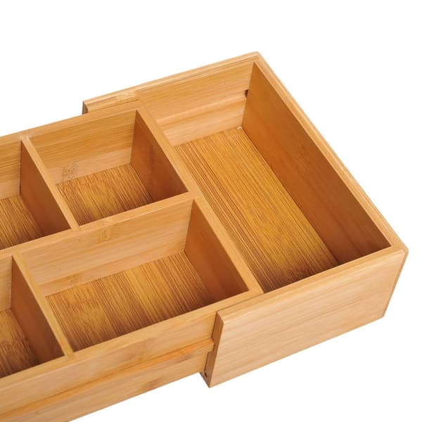 Oppbevaringsboks, Skufforganisator, Uttrekkbar Organiser, Bambus, Natur, 24,6 X 17,6 X 7 Cm