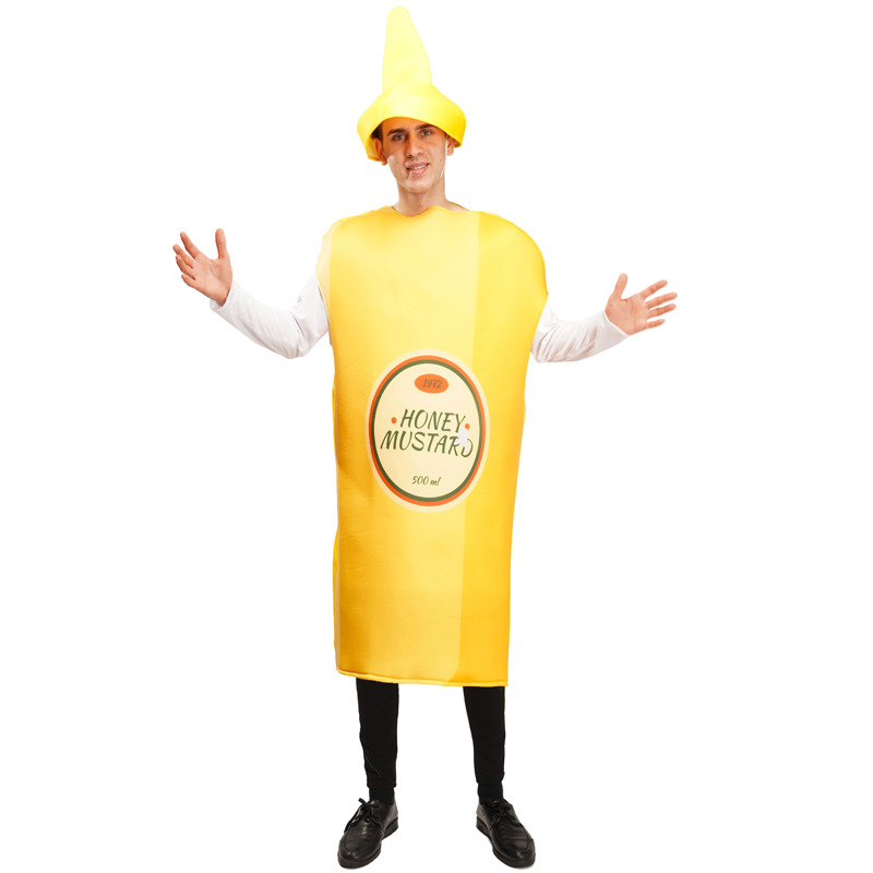 (170-180cm) Fasnachts Erwachsenen Kostüm Senf Flasche Verkleidung für Motto Partys / Halloween inkl. Hut - Gelb