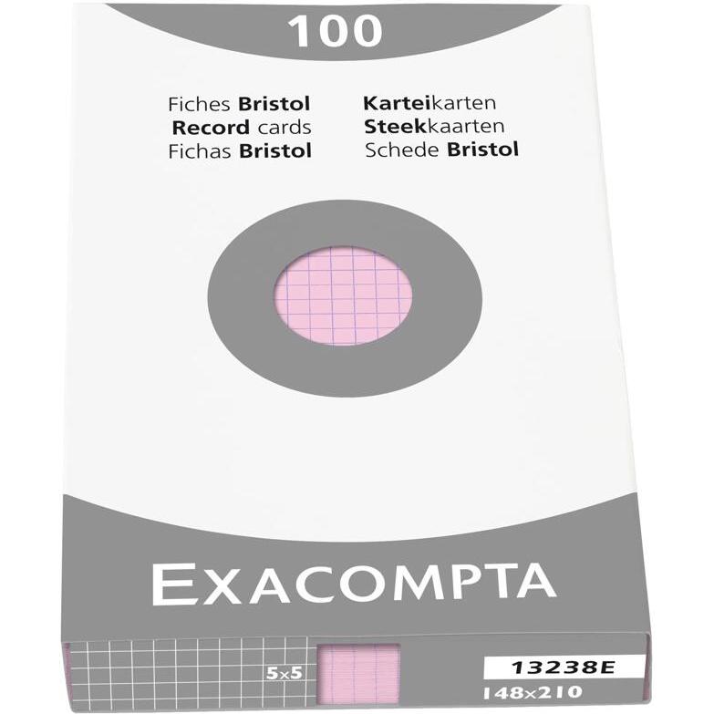 Étui de 100 fiches - bristol quadrillé 5x5 non perforé 148x210mm - Rose