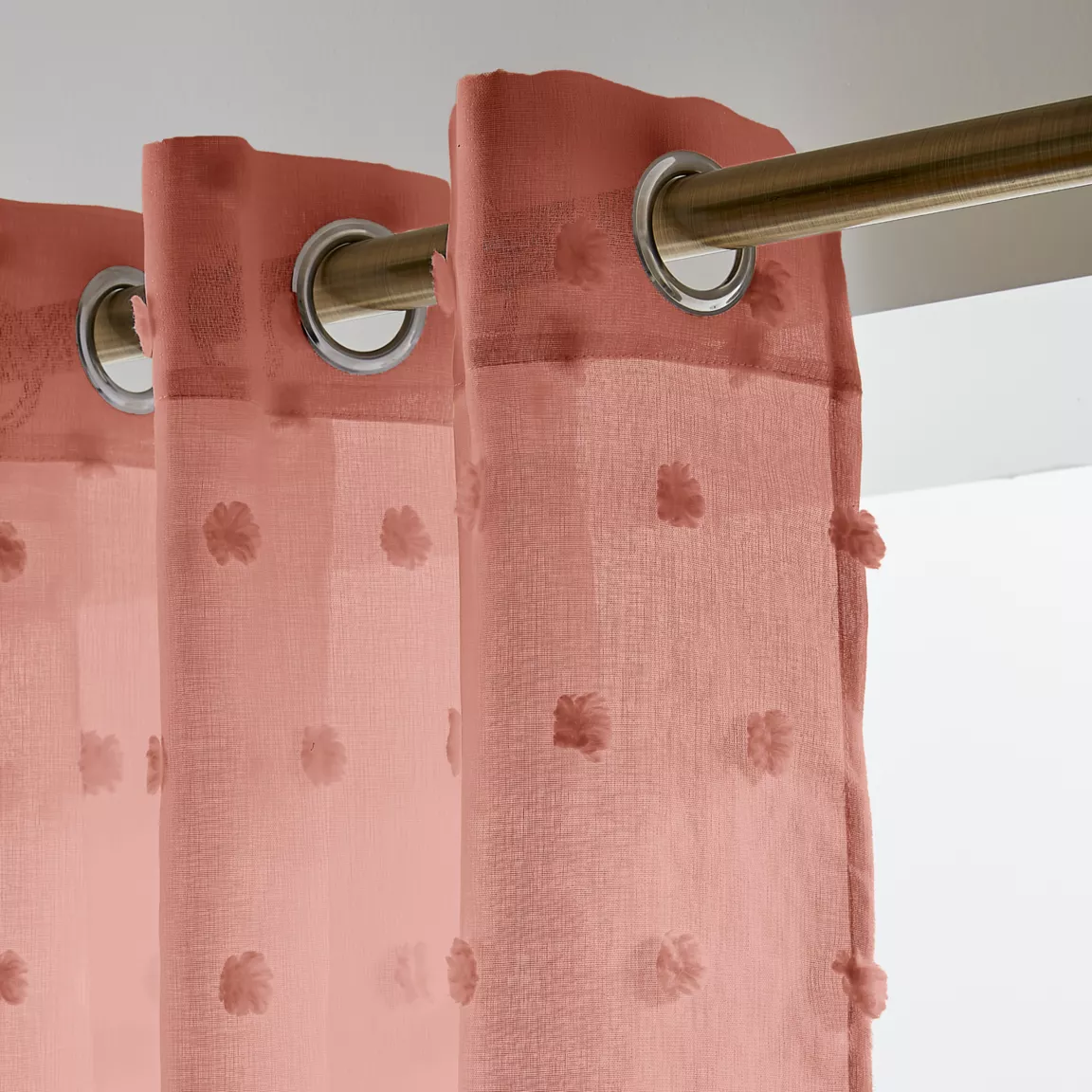 Voilage oeillets pompons (140 x 280 cm) Emie Terracotta