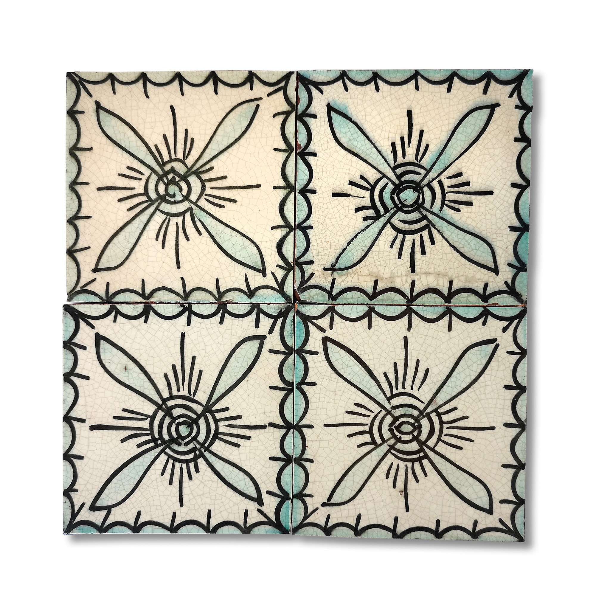Kachel motif turquoise, T 10 cm, B 10 cm, H 1 cm von fischer's lagerhaus