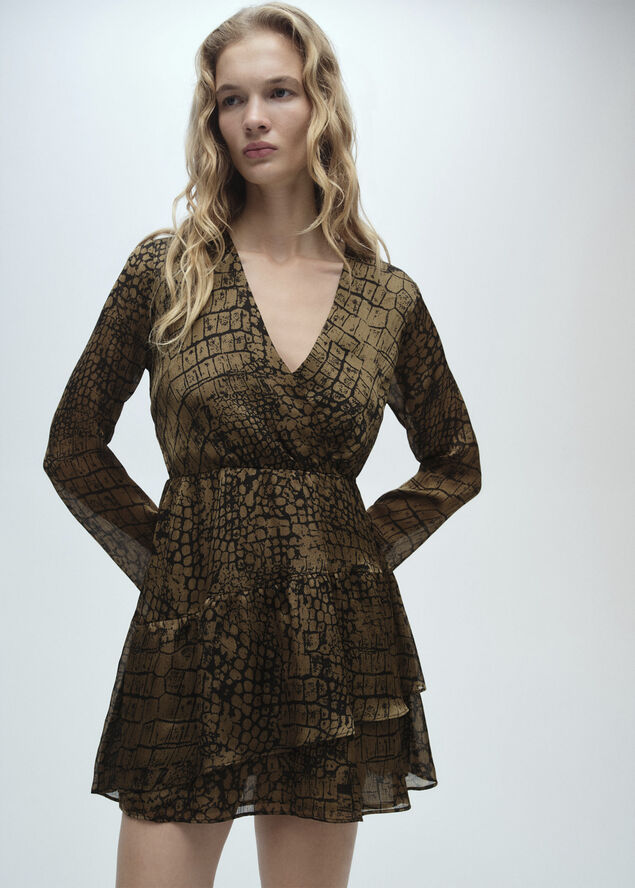 MANGO Animal print ruffle dress Brown