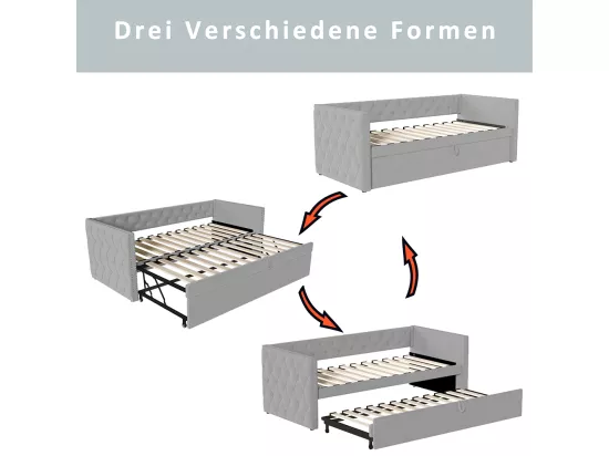 Lit gigogne Lit adulte Lit banquette 90 x 200 avec Sommier à lattes Lit d'invité Velours Gris clair