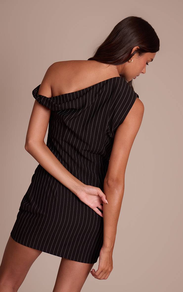 Noir Robe Moulante Asymétrique À Fines Rayures