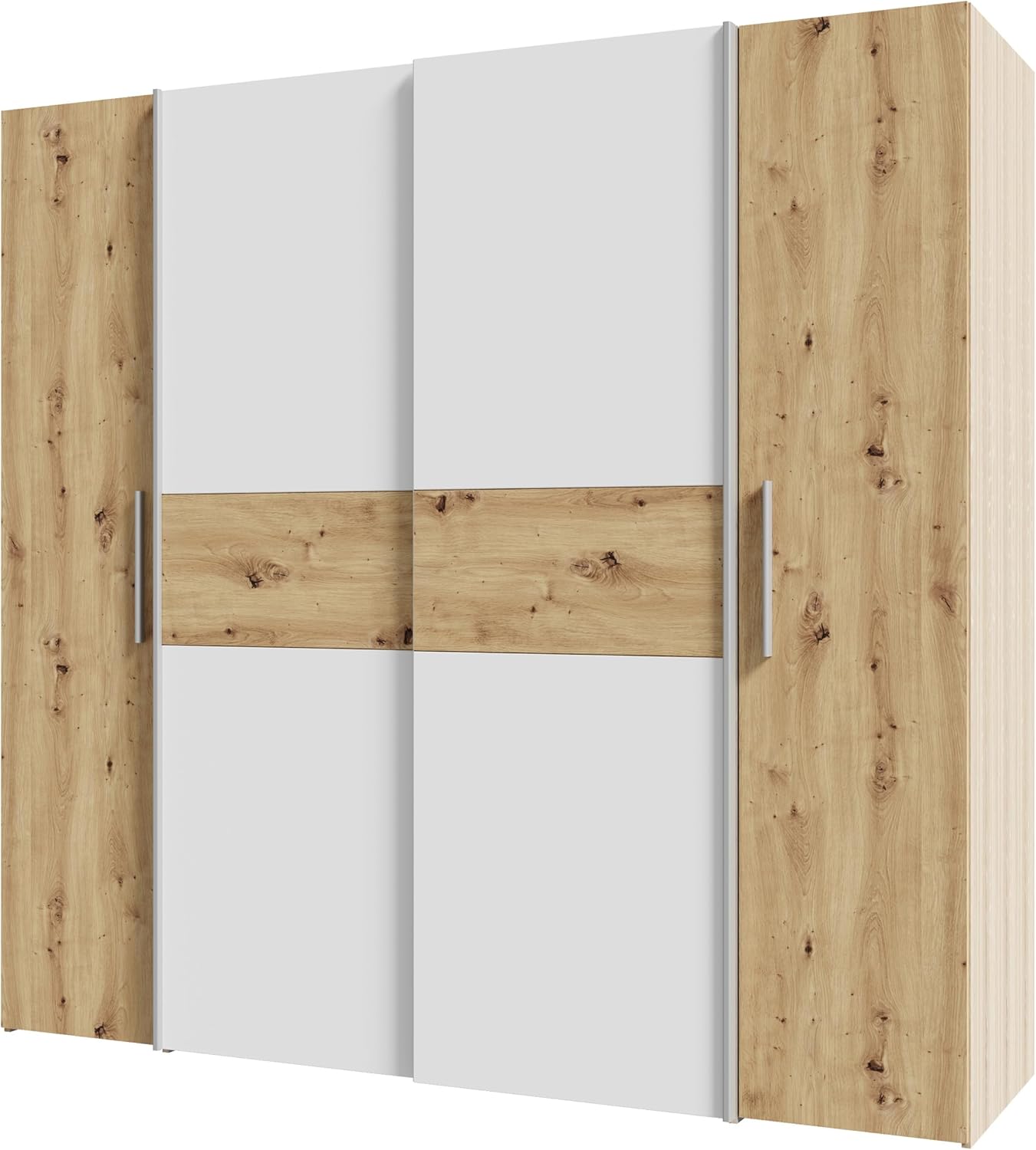Forte Ginger Kleiderschrank 200, moderner Schrank mit 4 Türen und vielen Einlegeböden, Dreh-/Schwebetüren, Holzwerkstoff, Artisan Eiche/Weiß, 200,1 cm breit, 190,5 cm hoch, 61,6 cm tief
