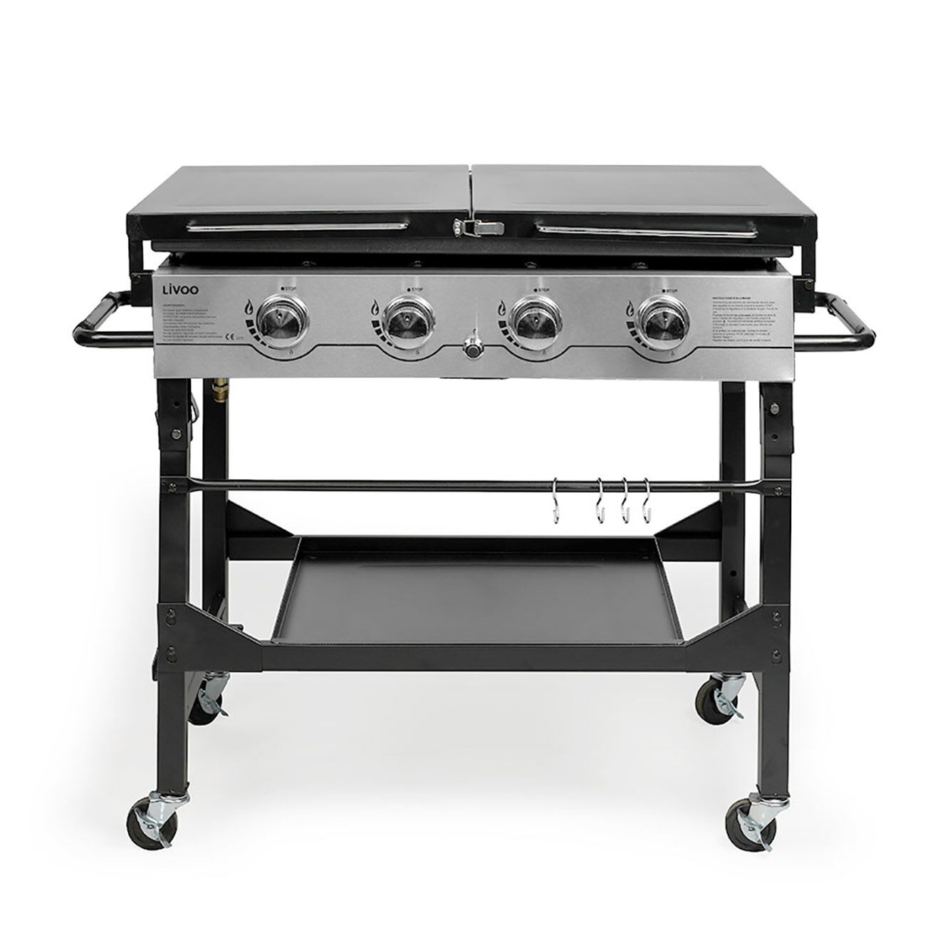 Livoo Plancha gaz 4 brûleurs sur desserte noir/gris - 106.5x66x40 cm