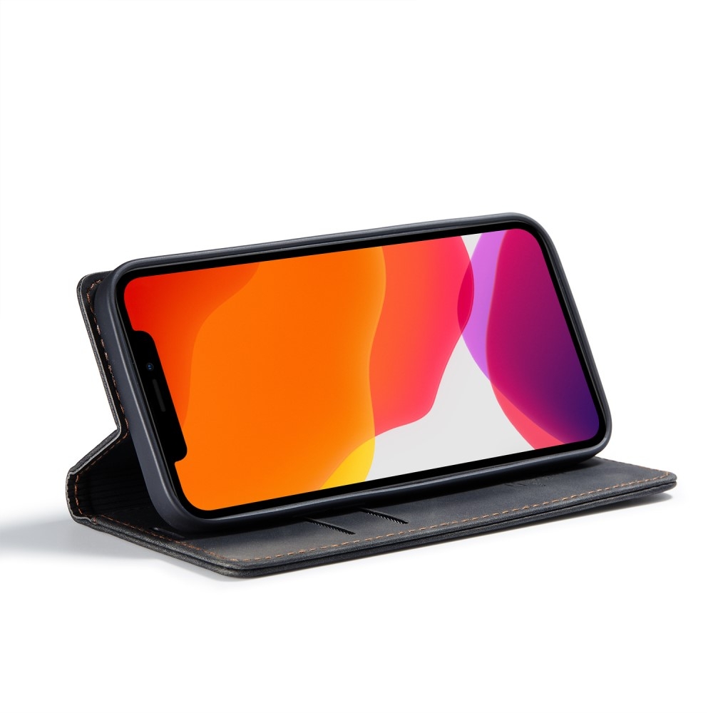 iPhone 12 / iPhone 12 Pro Leder Tasche Flip Wallet Etui mit Kartenfächern - Schwarz