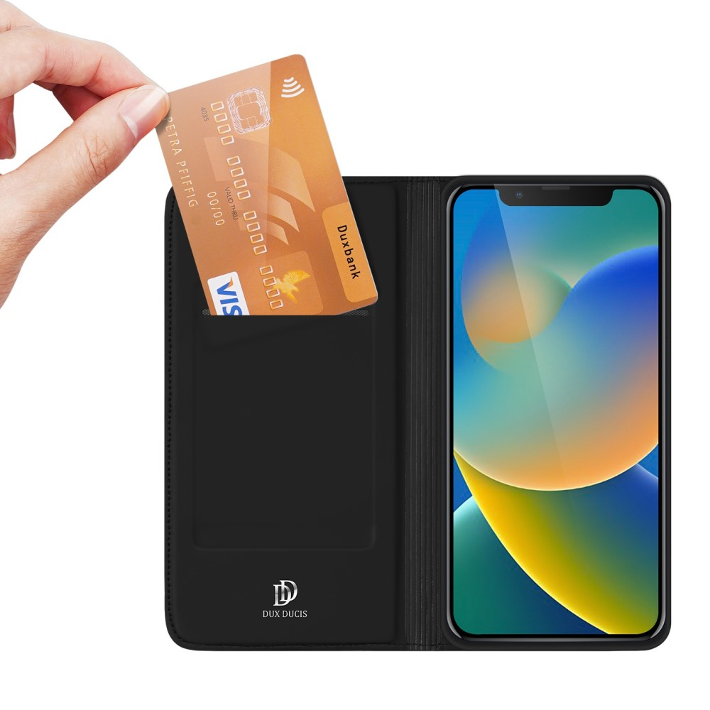 iPhone 14 Flip Wallet Cover Leder Tasche - Schwarz