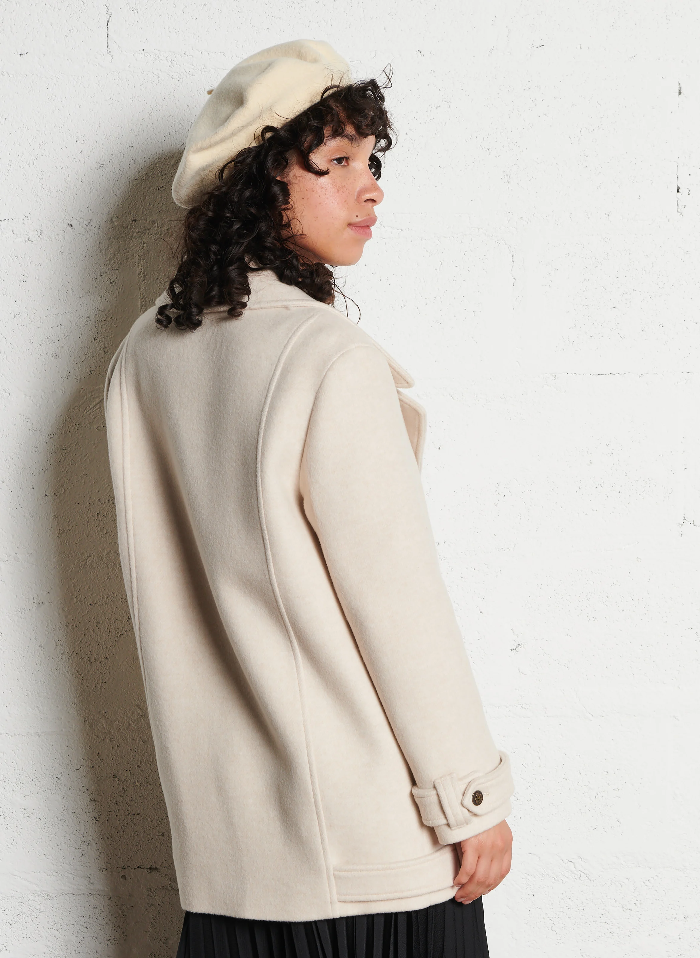 FLETCHER M - Manteau col tailleur droit en laine et cachemire mélangé | Blanc