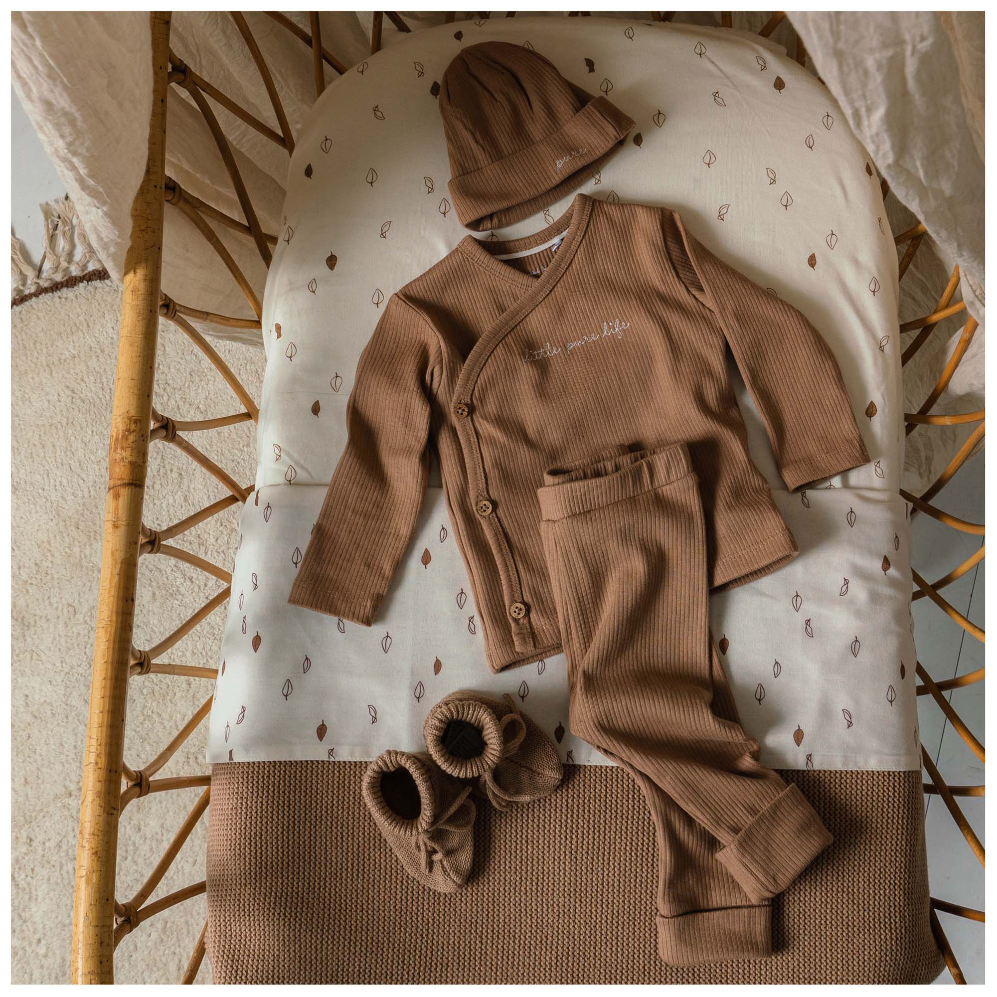 Prénatal newborn shirt rib Pure lange mouwen effen bruin