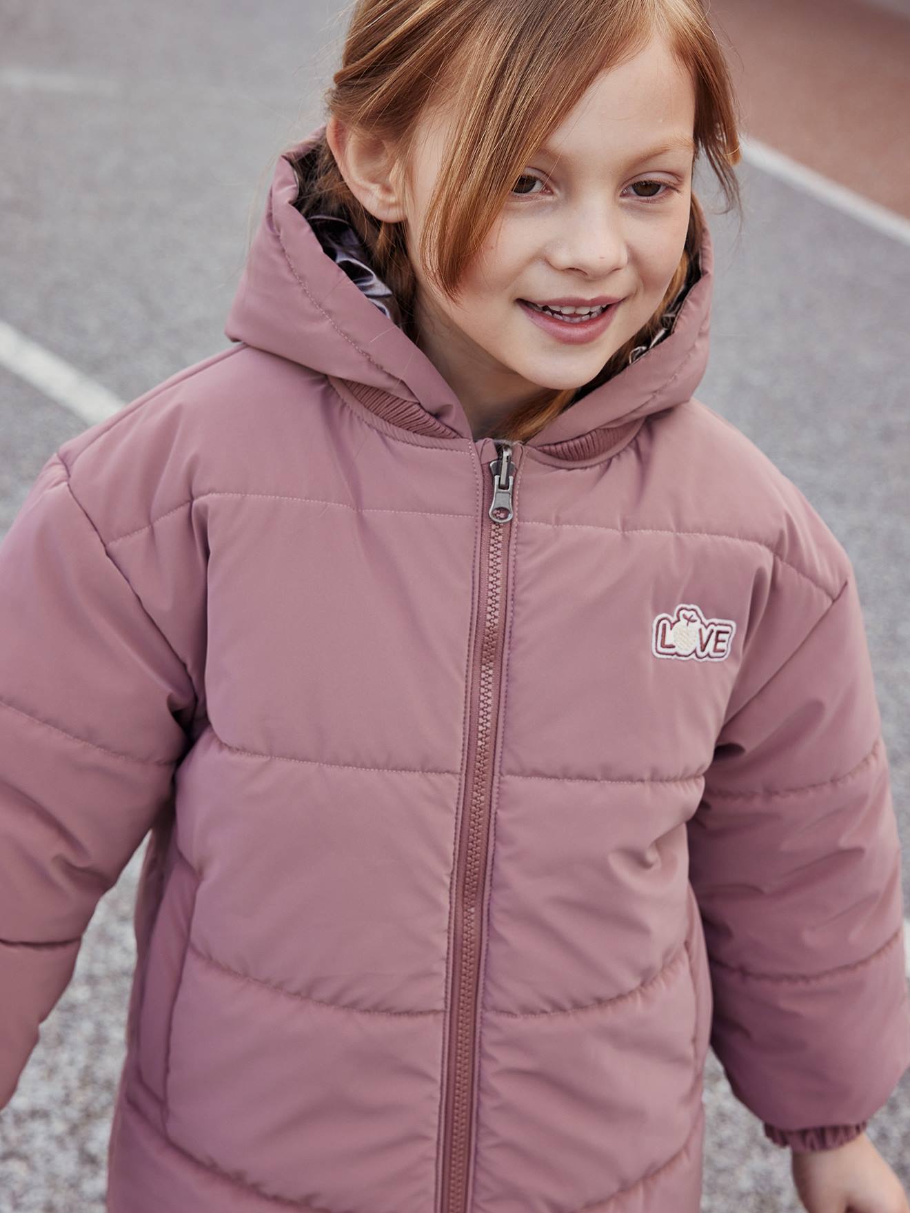 Parka reversível com efeito metálico, com capuz ou jaqueta acolchoada para meninas, prateada.