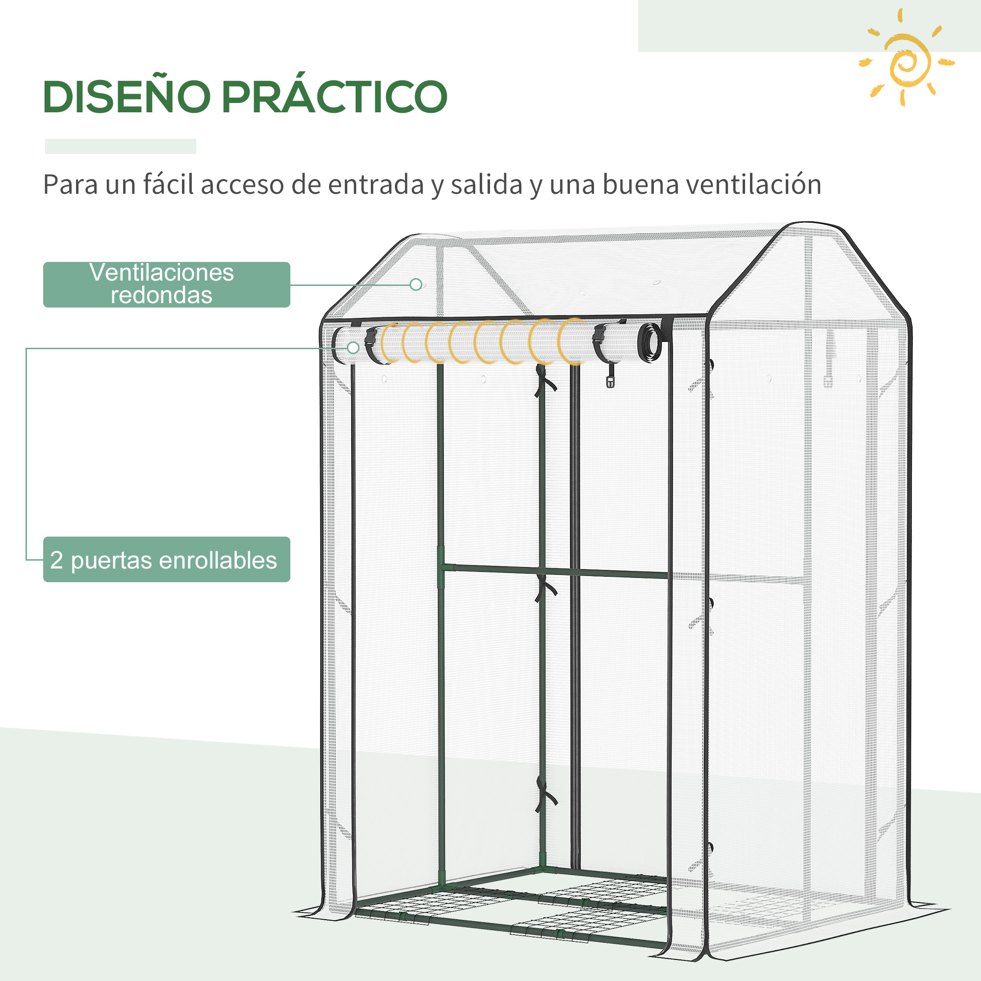 Estufa externa Outsunny para cultivo doméstico, com porta de enrolar, cobertura em PE e estrutura metálica, ideal para plantas, tomates, terraços e pátios. Dimensões: 100x80x150 cm. Cor: Branco Transparente.