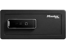 MASTER LOCK LX110BEURHRO, Fritstående pengeskab, Sort, 2 nøgler, Fingeraftrykslæser, 25,4 L, Gulv/væg, Batteri