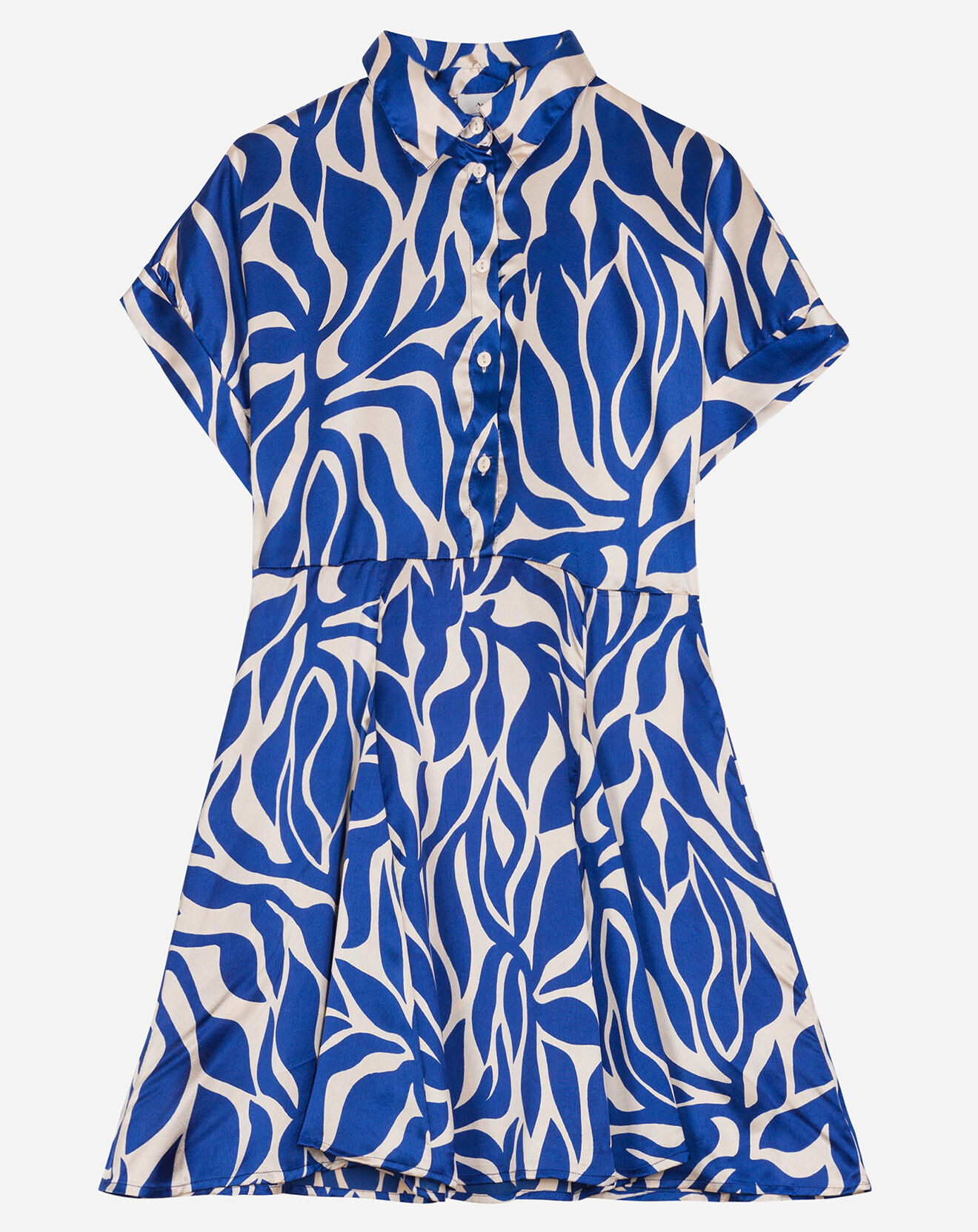 An'ge Robe courte Audrey effet satiné à motifs bleu/écru