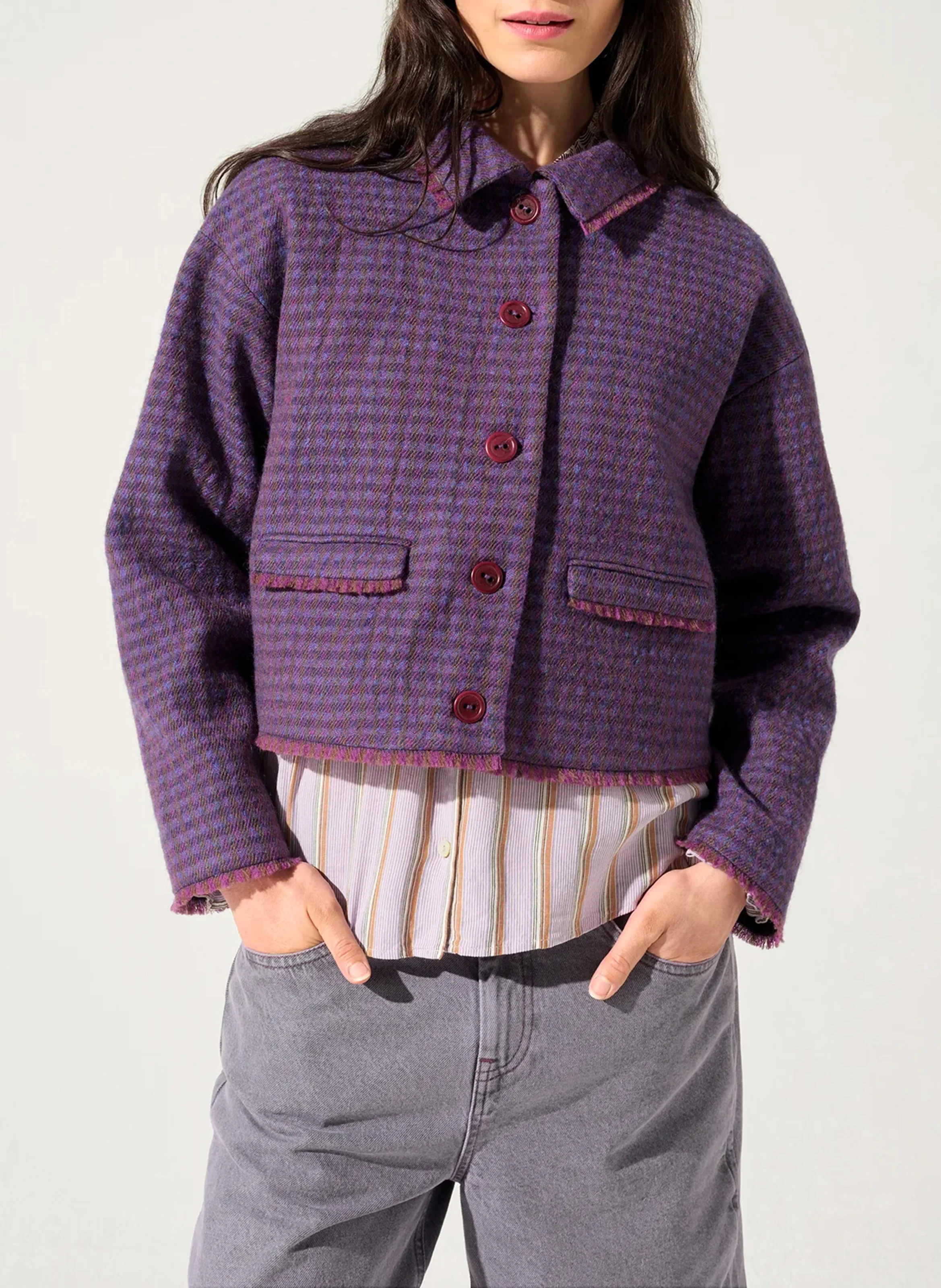 Veste courte imprimée en laine| Violet