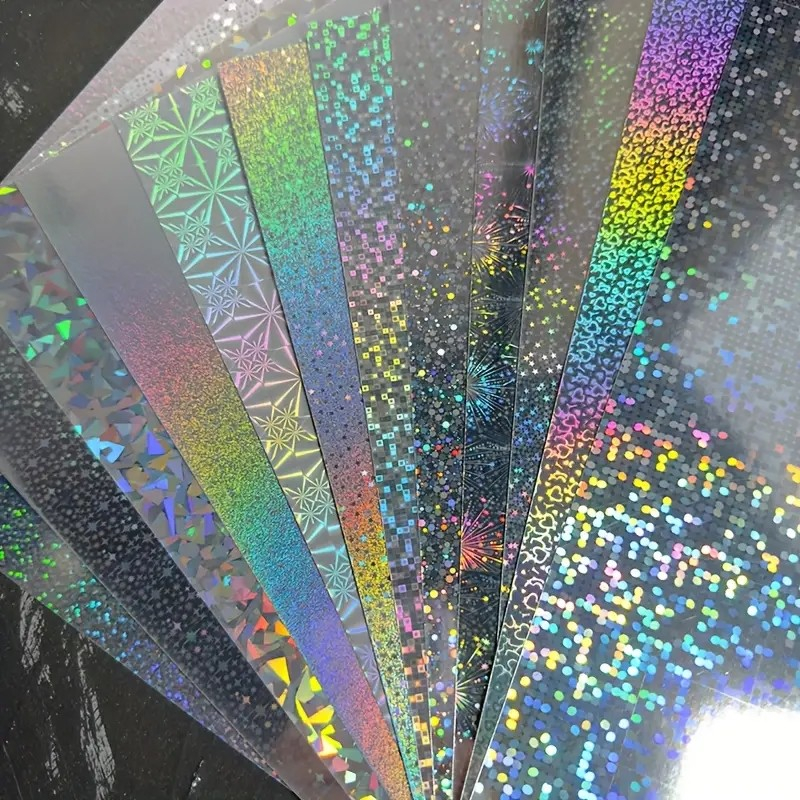 (12er Set) 250gm2 Holographisches Bastelpapier DIY Schimmer A4 Kraftpapier - Assortiert