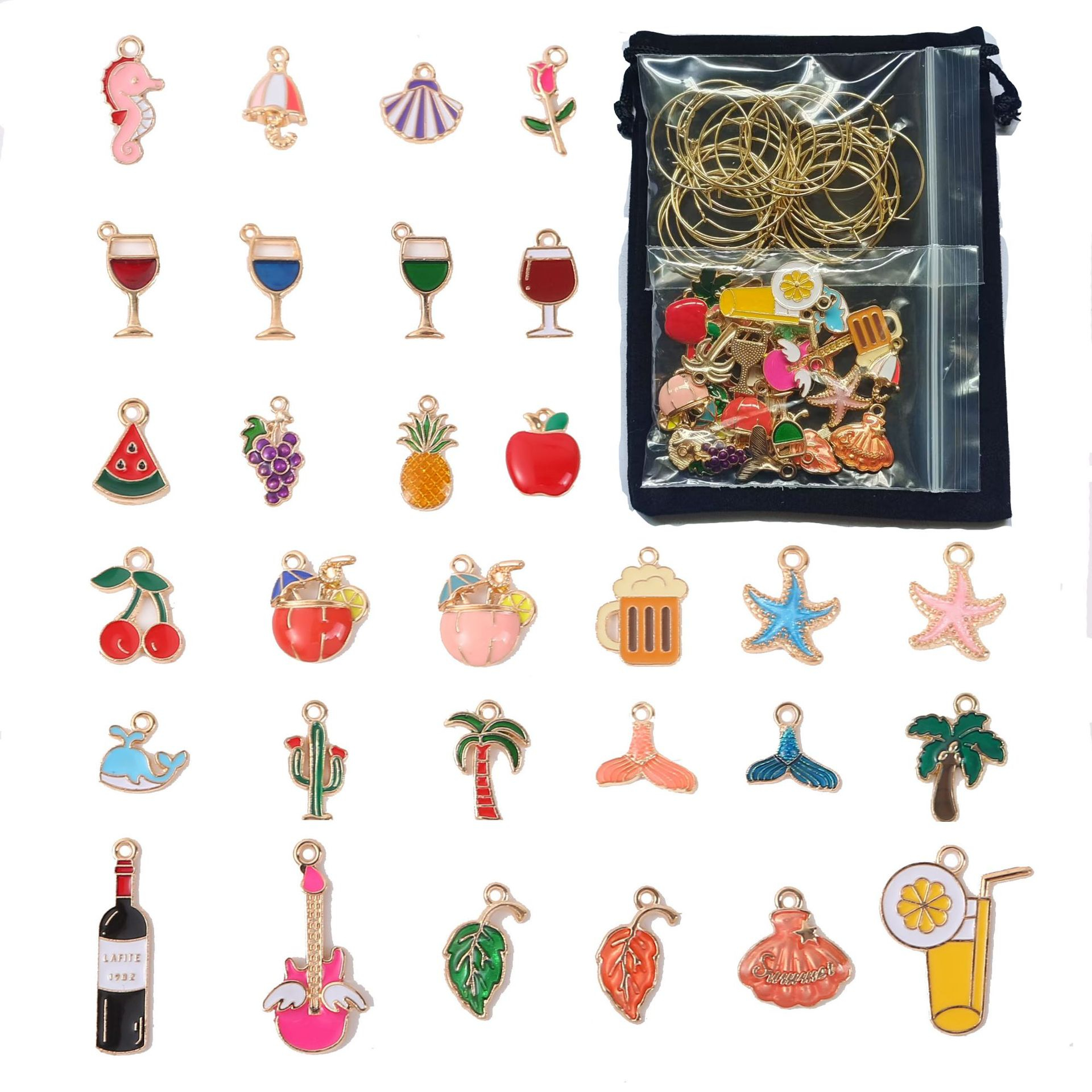 (30er Set) Glas Markierer Wiederverwendbare Trinkglas Sommer Charms Markierungs Anhänger inkl. Aufbewahrungs Beutel - Bunt