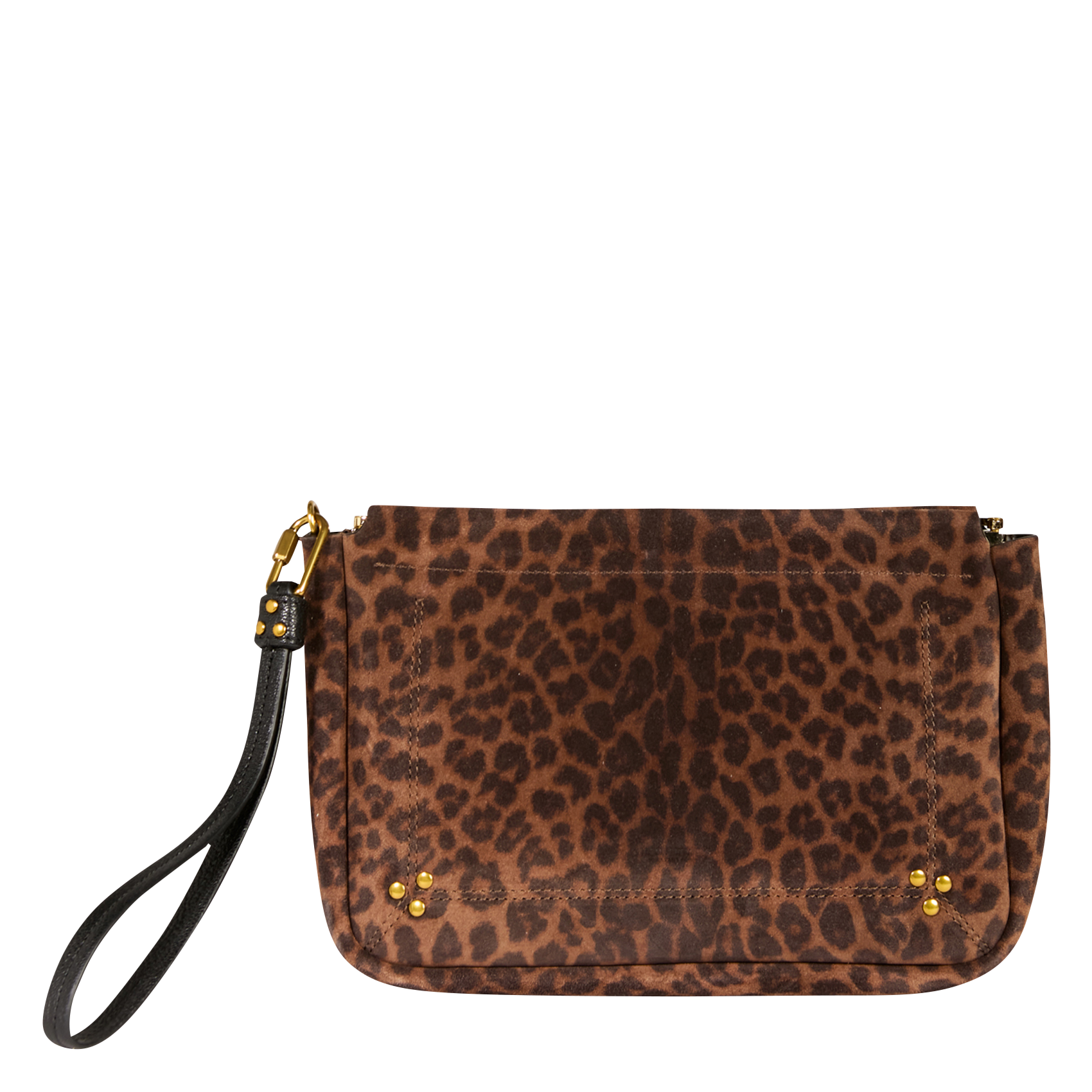 CLAP L - Pochette cloutée en cuir velours| Marron