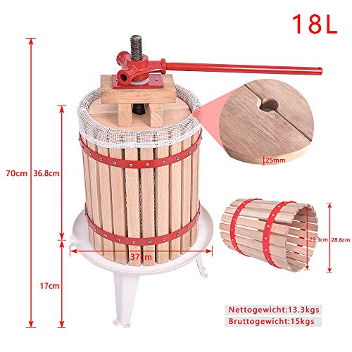 Froadp Manuel Pressoir à Fruit, Broyeuse à Fruits avec Bois Compressés et Filets de Pressage, Presse à Fruits de Table Hydraulique Extracteur pour Jus Vin Raisin Cidre pressé, Volume 18L : Cuisine et Maison