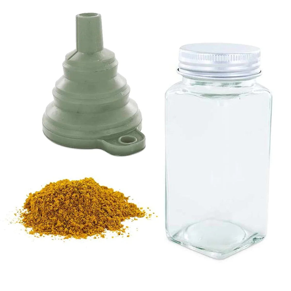 Flacon à épices poudreur + entonnoir + curry doux 50 g Aromandise