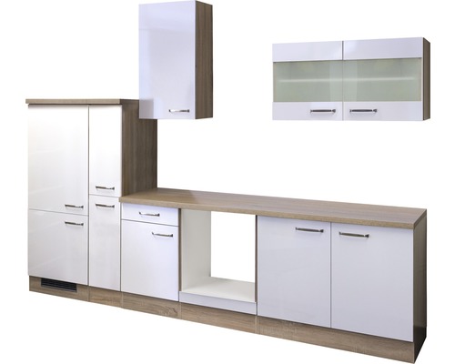 Flex Well keukenblok zonder apparatuur Valero 300 cm wit hoogglans gedemonteerde variant omkeerbaar 00010030