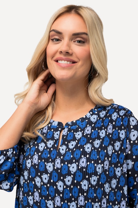 Plissee-Minikleid, Blüten, Rüschen-Stehkragen, 3/4-Arm
